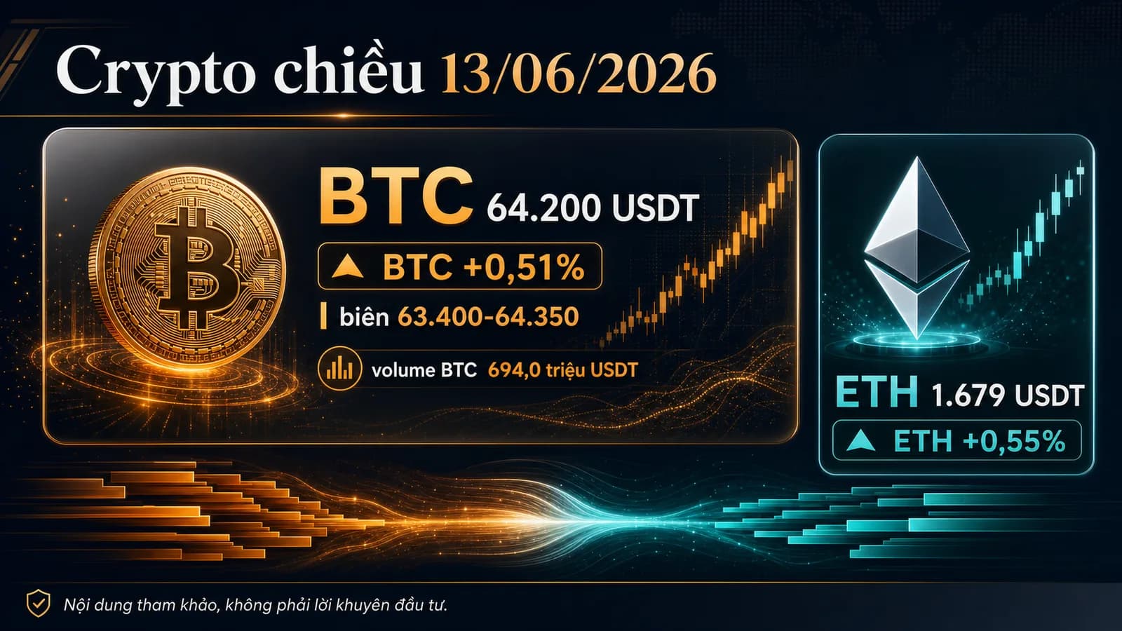 Crypto chiều 13/06/2026 tóm tắt dữ liệu BTC ETH - Crypto chiều 13/06/2026