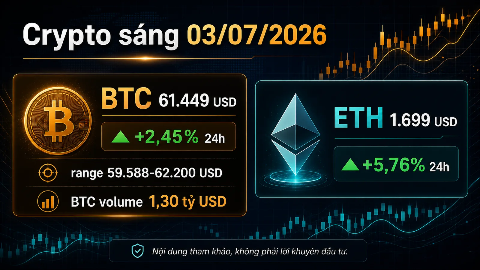 Infographic Crypto sáng 03/07/2026 với BTC ETH và vùng thanh khoản