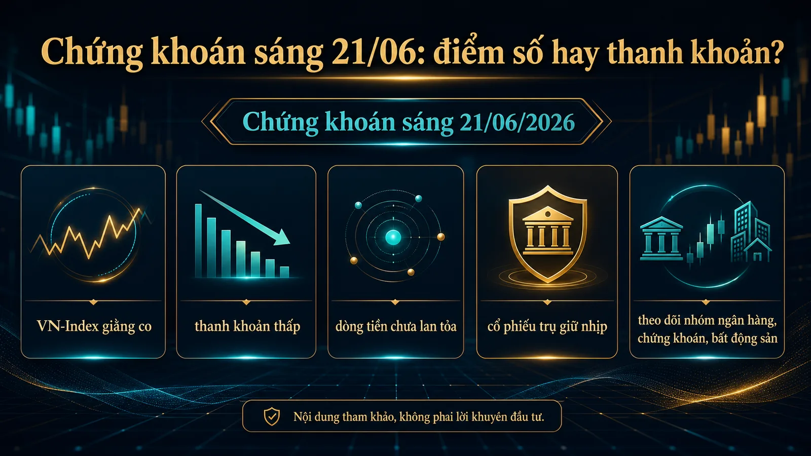 Infographic Chứng khoán sáng 21/06/2026 về điểm số thanh khoản và dòng tiền