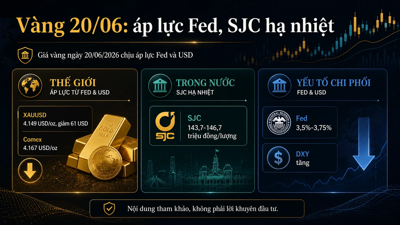 Infographic giá vàng ngày 20/06/2026 Fed USD và SJC