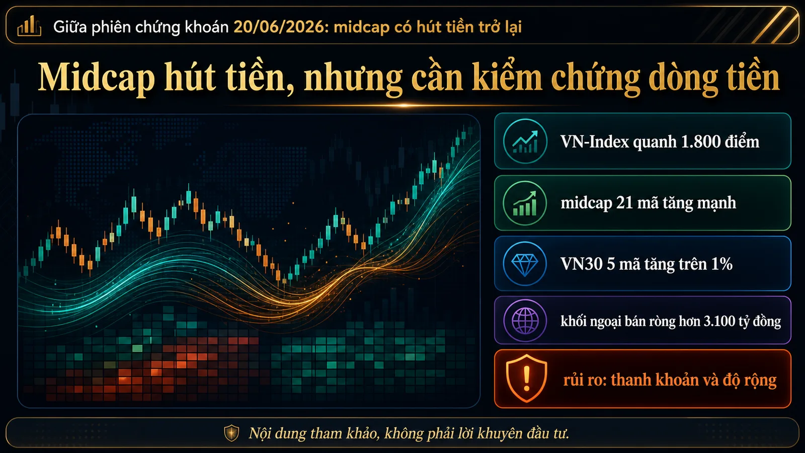 Infographic midcap hút tiền giữa phiên chứng khoán 20/06/2026