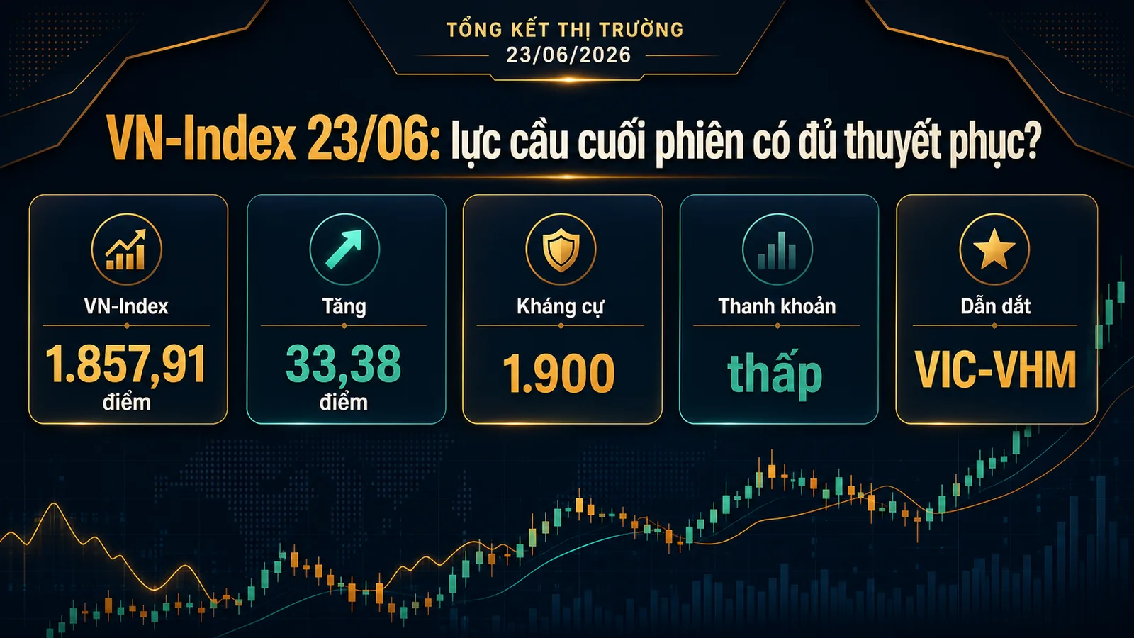Tổng kết thị trường 23/06/2026 infographic lực cầu cuối phiên