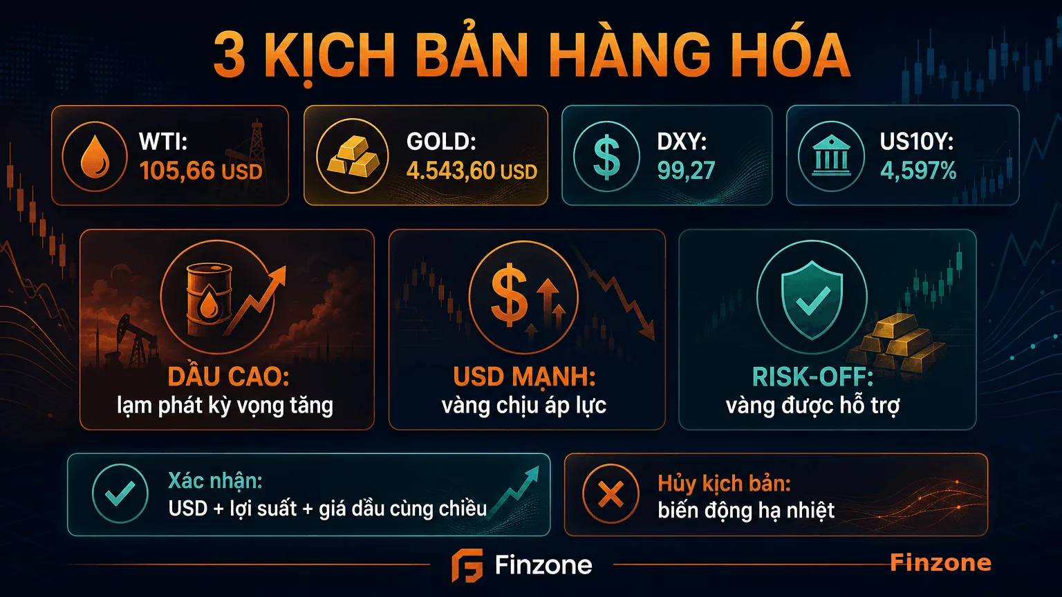 Ba kịch bản hàng hóa khi dầu USD và vàng biến động