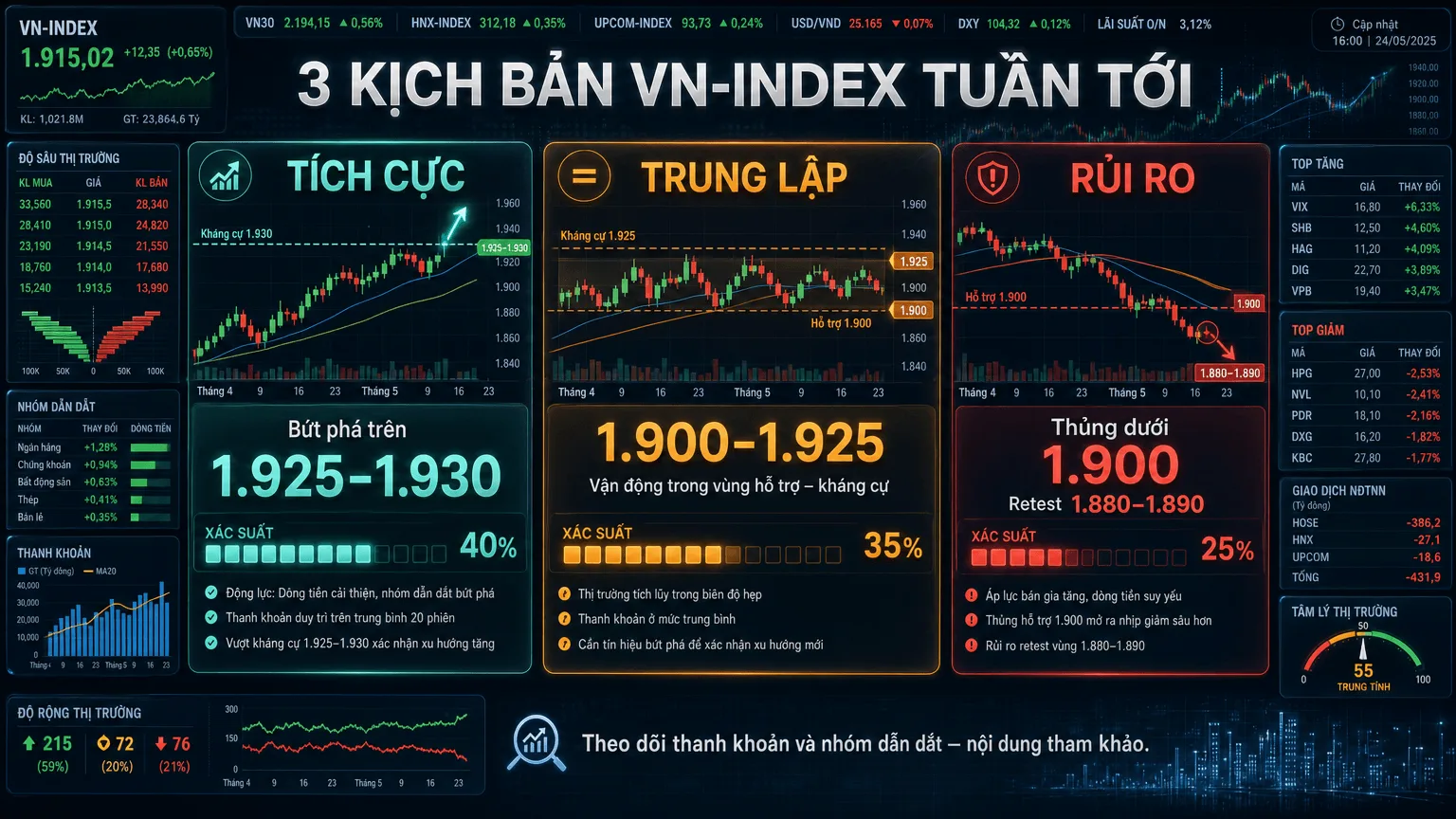 Ba kịch bản VN-Index tuần tới