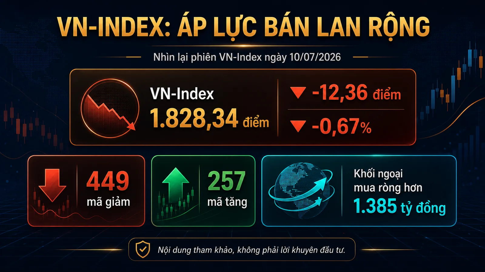 VN-Index ngày 10/07/2026 infographic VN-Index, khối ngoại và độ rộng thị trường