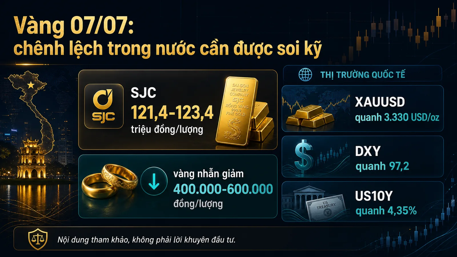 vàng ngày 07/07/2026 infographic chênh lệch trong nước