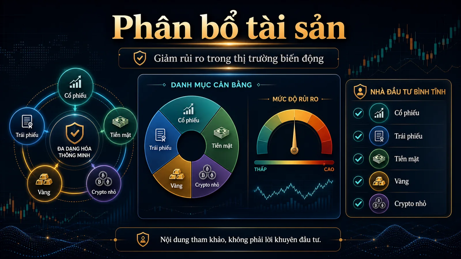 Infographic phân bổ tài sản giảm rủi ro khi thị trường biến động