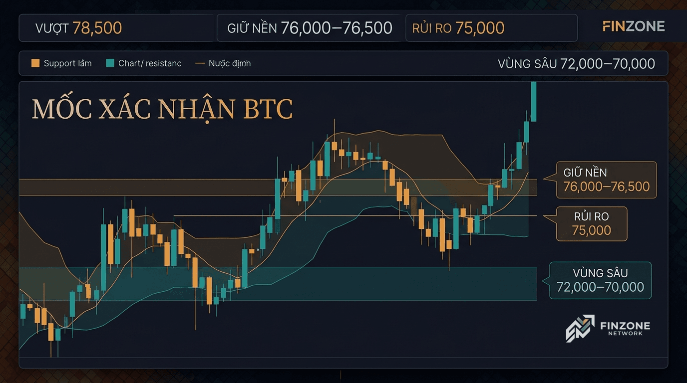Mốc xác nhận BTC: vượt 78.500, giữ nền 76.000–76.500, rủi ro 75.000
