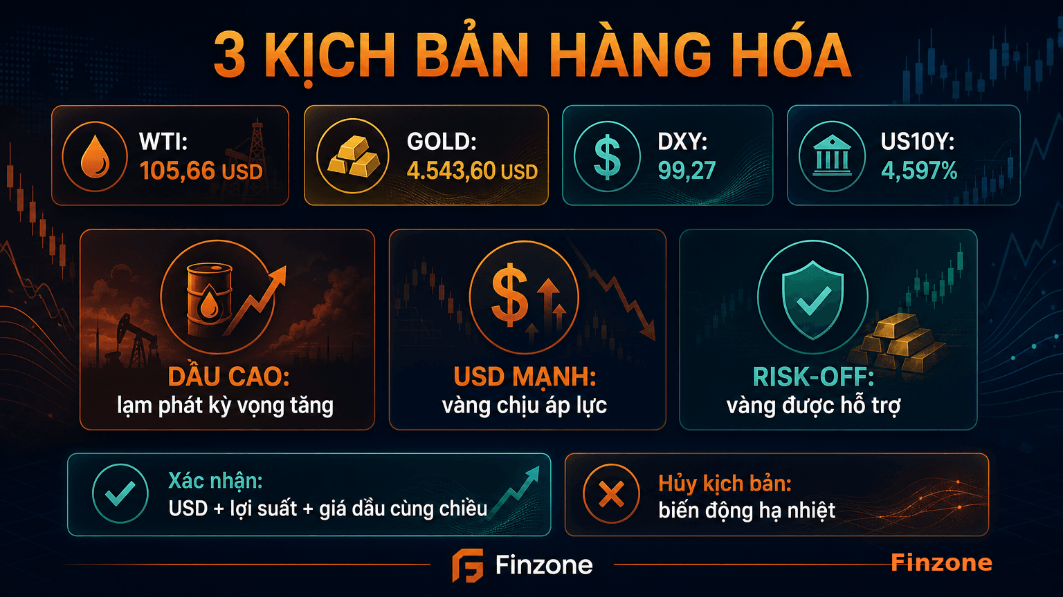 Ba kịch bản hàng hóa khi dầu USD và vàng biến động