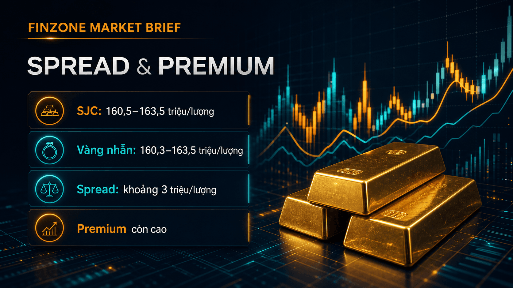 Finzone premium dashboard phân tích spread premium vàng SJC
